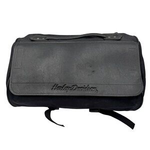 Harley-Davidson Black Leather Canvas Travel Bag With Embossed Logo Durable Strap
